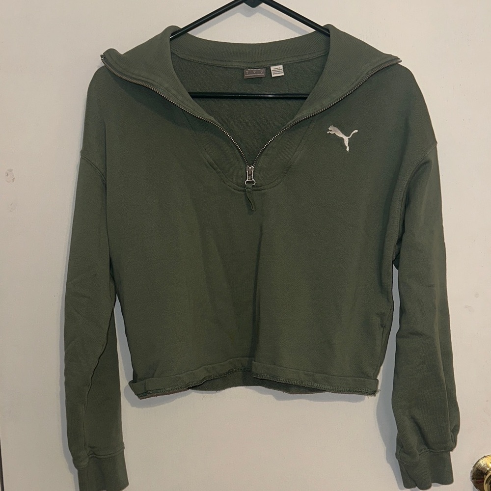 Puma Women's Olive Green Zip-Up Sweatshirt